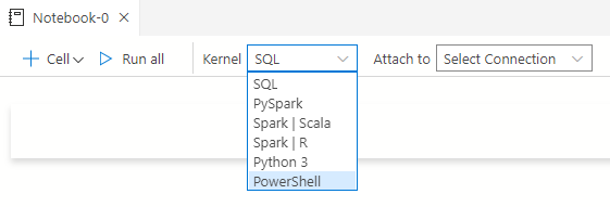 Azure Data Studio with the default kernels list