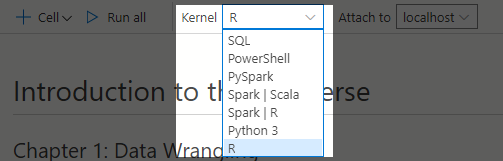 Screenshot of the Kernel dropdown in a Jupyter notebook in Azure Data Studio